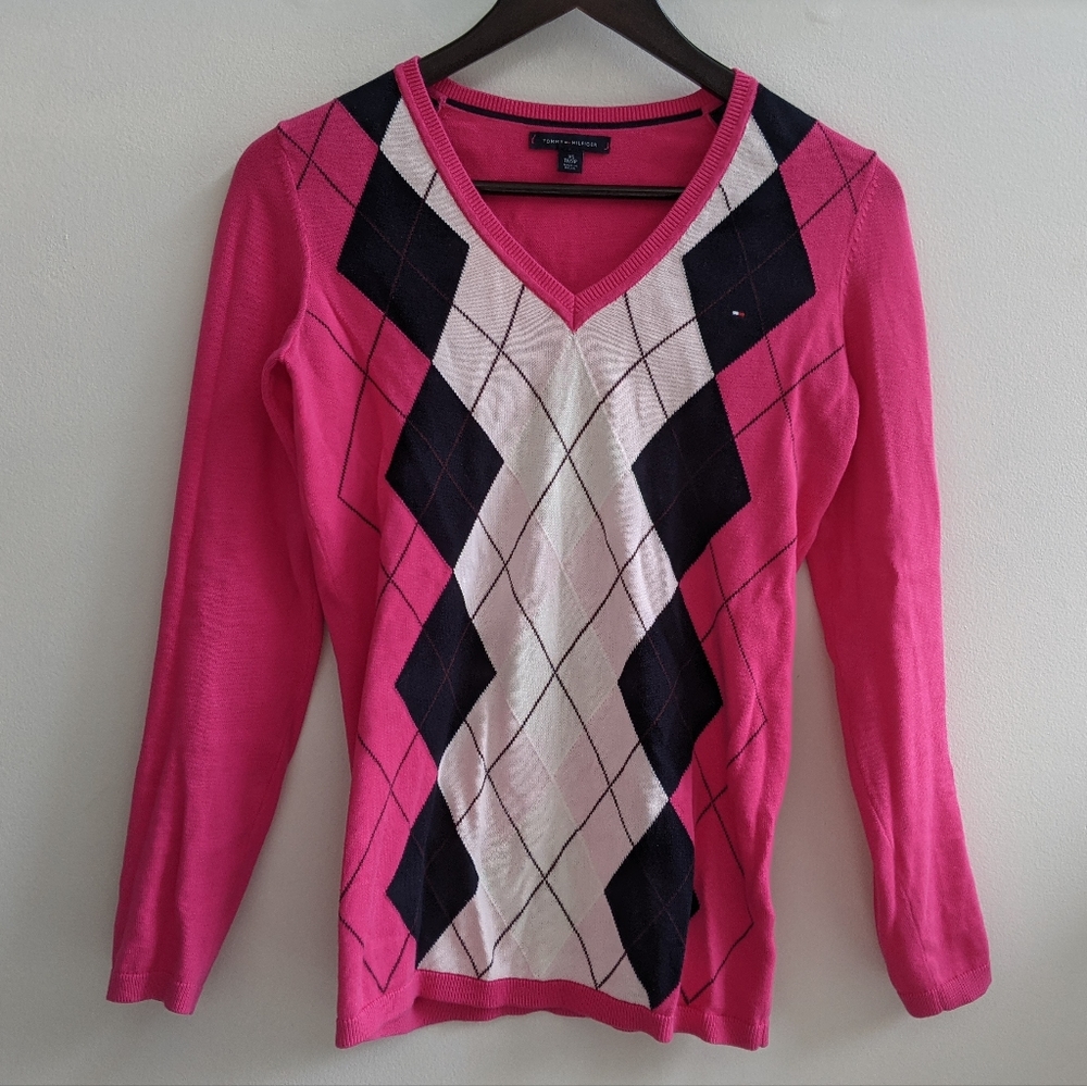Tommy Hilfiger Argyle Knit V neck Sweater